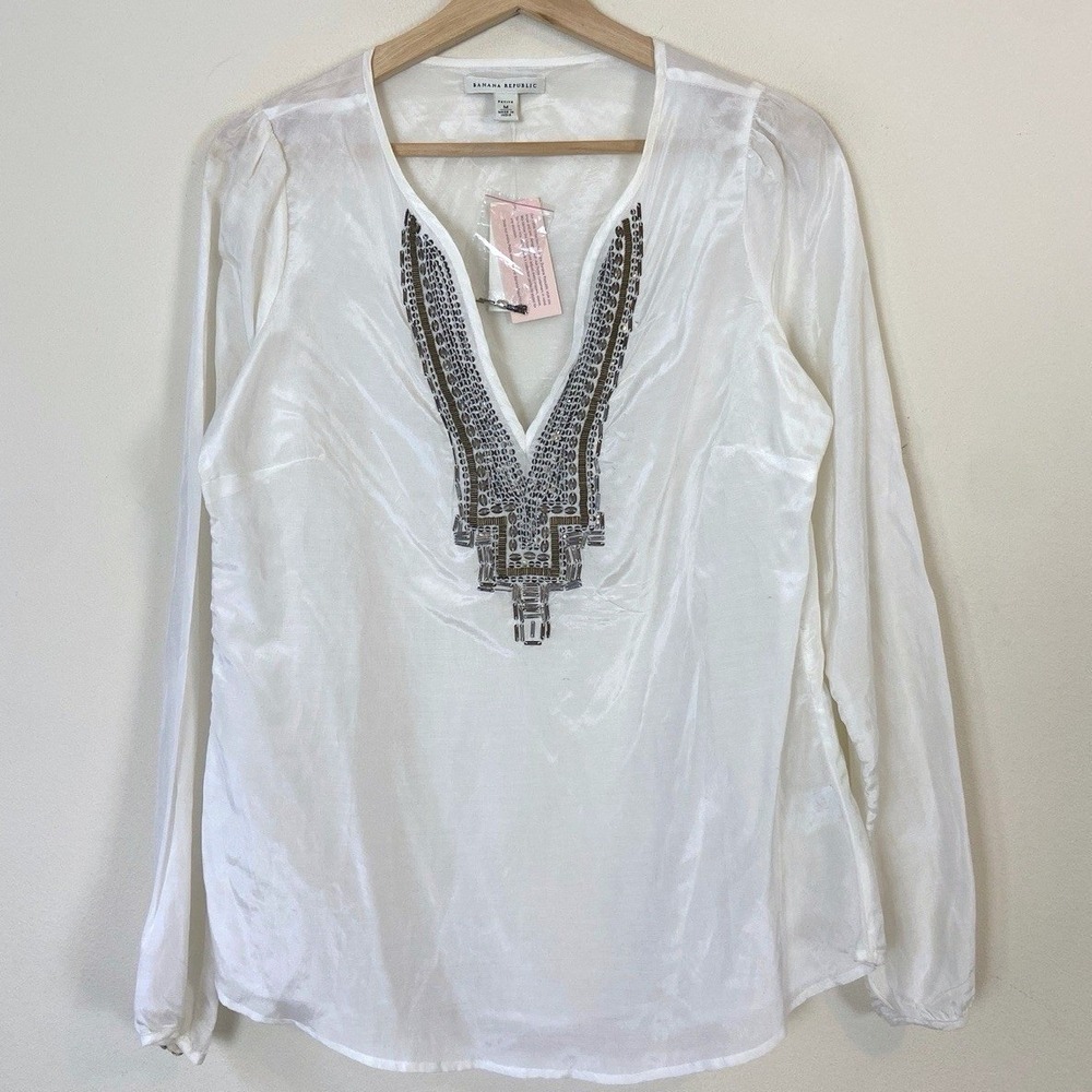 Women's Banana Republic Beaded Sequined New Silk Blouse Shirt